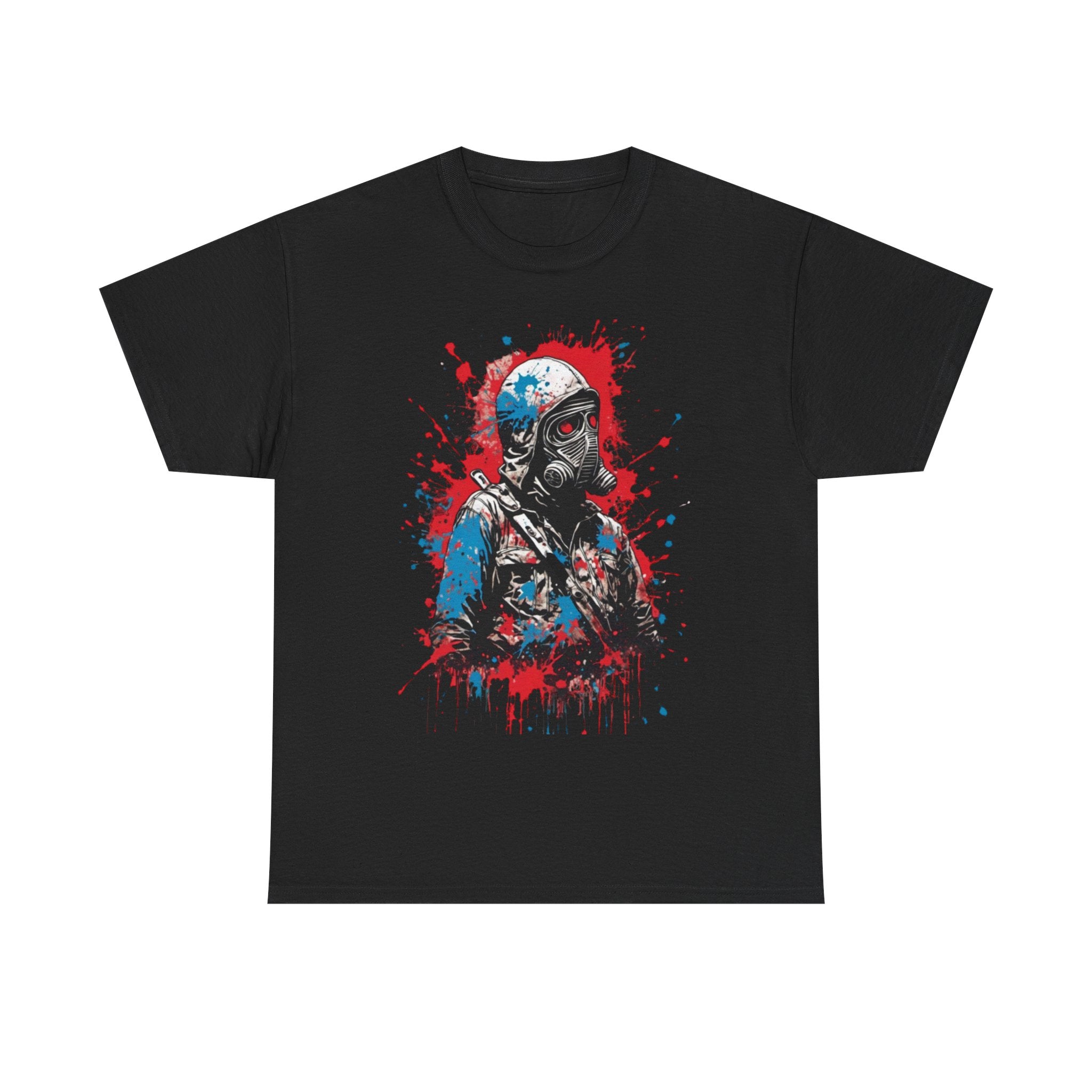 Gas Mask Soldier Graphic Tee - Patriotic Splatter Streetwear T-Shirt