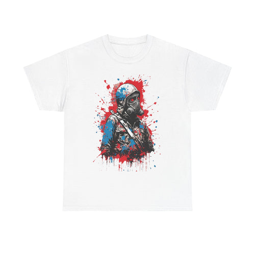 Gas Mask Soldier Graphic Tee - Patriotic Splatter Streetwear T-Shirt